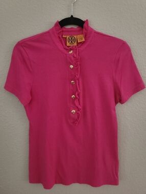 Tory Burch Hot Pink Ruffle-Placket Polo
